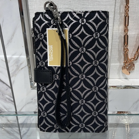 Michael Kors Jet Set Travel Large Double-Zip Wristlet-Wallet-PhoneHolder Black - Picture 8 of 16